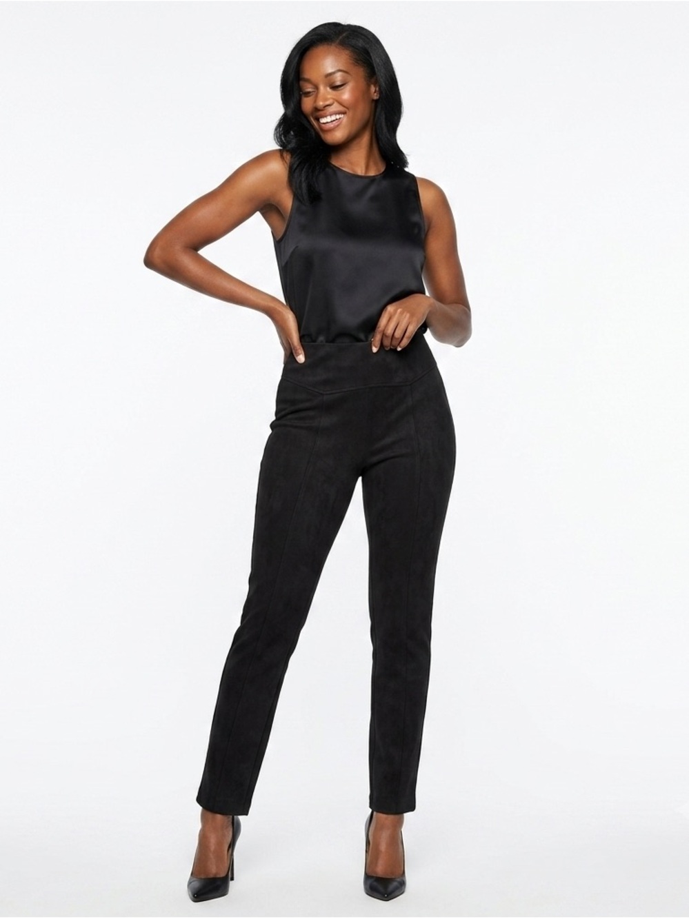 Andrew Marc Black Faux Suede High Rise Pant Leggings Medium